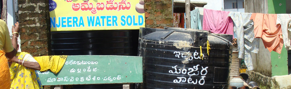 Drinking water being sold in the Mallampet village near Hyderabad in tankers brought from villages where regular Manjira supply is available from the Water Board.